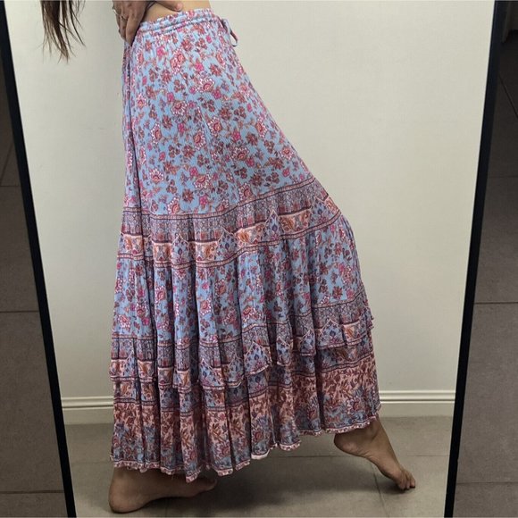 Arnhem Christina Maxi Skirt Pink Iris Floral Tiered Boho Peasant Spell Size M 12 - Picture 4 of 15